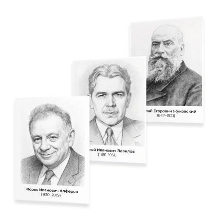 Комплект портретов отечественных физиков А3, 13 шт. (ч/б)